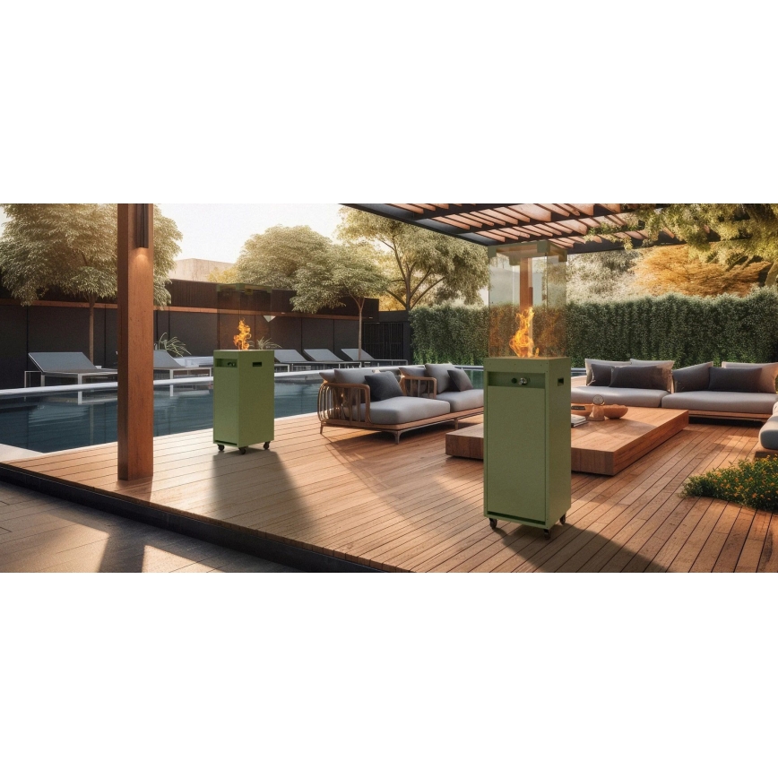 Planika - Lareira exterior a gás 142x36 cm 8kW verde + capa de proteção