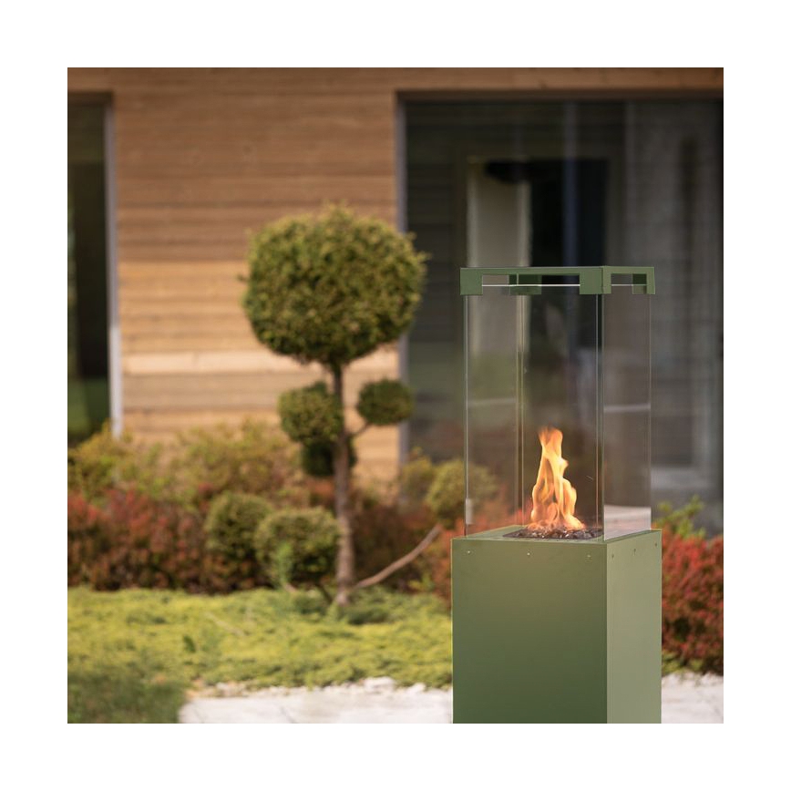 Planika - Lareira exterior a gás 142x36 cm 8kW verde + capa de proteção