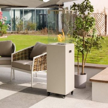 Planika - Lareira exterior a gás 142x36 cm 8kW branco + capa de proteção