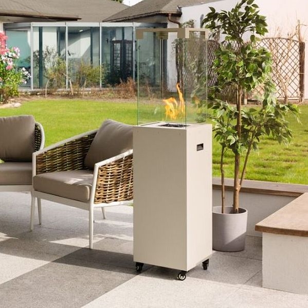 Planika - Lareira exterior a gás 142x36 cm 8kW branco + capa de proteção