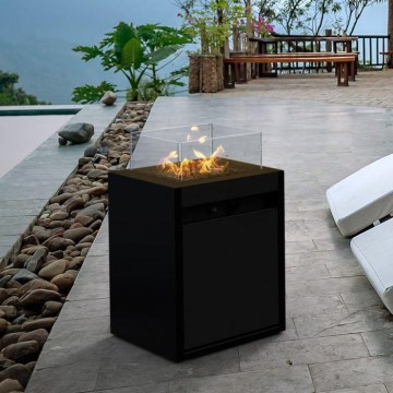 Planika - Lareira exterior a gás 79,7x48 cm 10kW preto + capa protetora