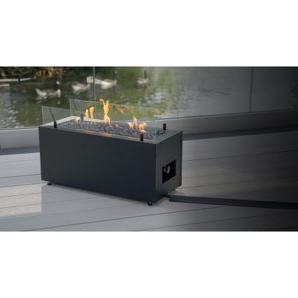Planika - Lareira exterior a gás 41,4x69,8 cm 10kW preto + capa protetora