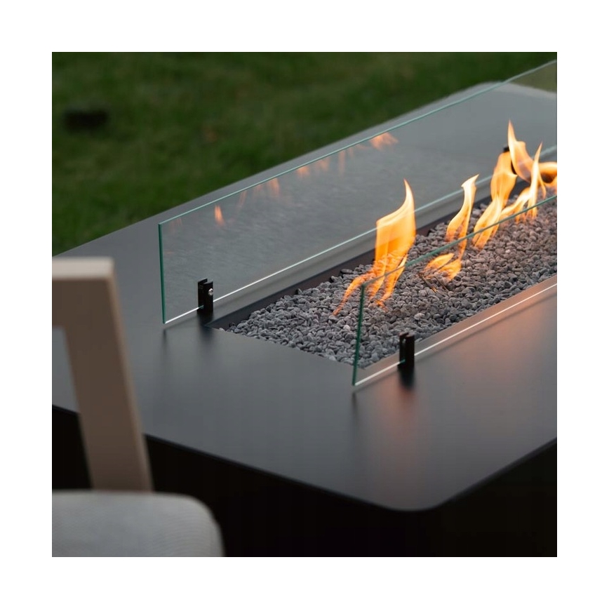 Planika - Lareira exterior a gás 46x106 cm 10kW preto + capa protetora