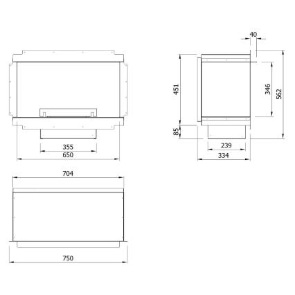 Planika - Lareira universal incorporada BIO com comando 56,2x75 cm 2,5kW/230V