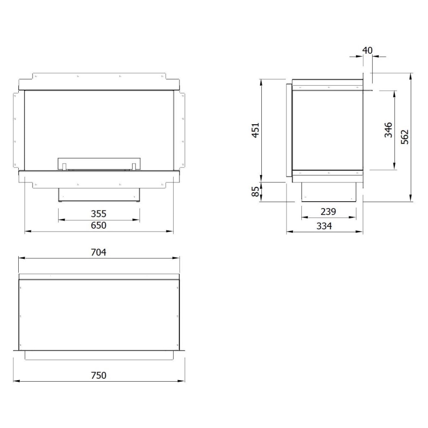 Planika - Lareira universal incorporada BIO com comando 56,2x75 cm 2,5kW/230V