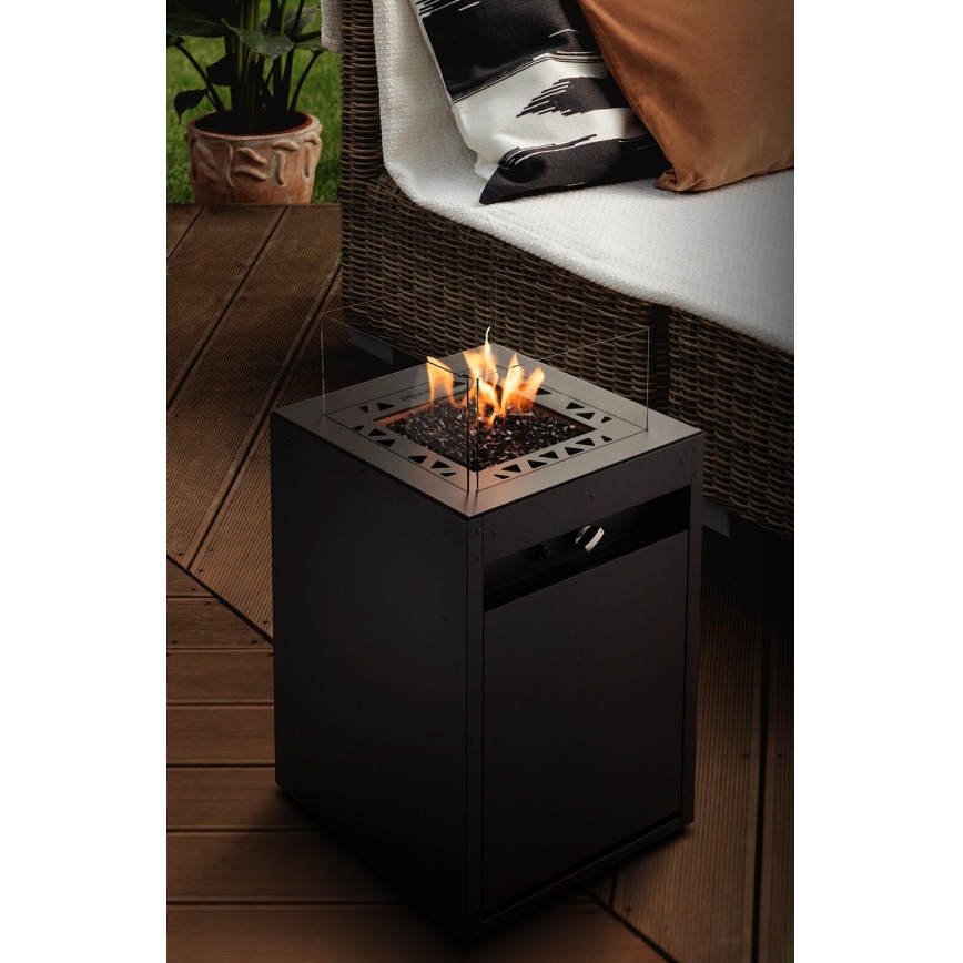 Planika - Lareira exterior a gás 79,7x48 cm 10kW preto + capa protetora