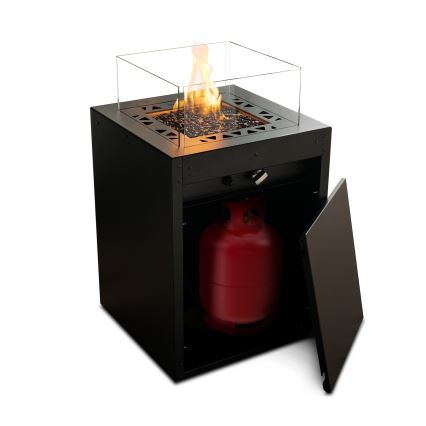 Planika - Lareira exterior a gás 79,7x48 cm 10kW preto + capa protetora