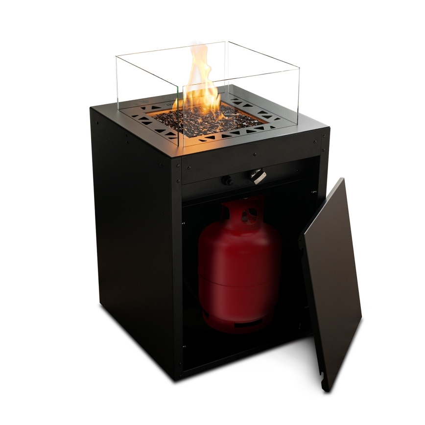 Planika - Lareira exterior a gás 79,7x48 cm 10kW preto + capa protetora
