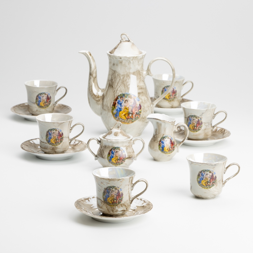 Porcelana chá conjunto mármore castanho