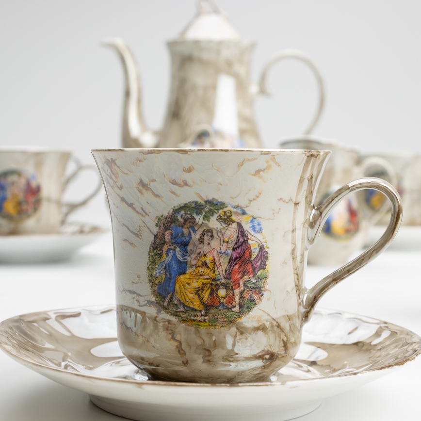 Porcelana chá conjunto mármore castanho