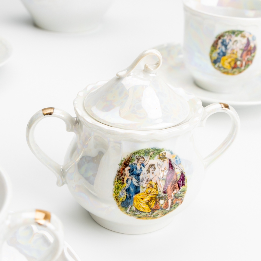 Porcelana chá conjunto perolado branco