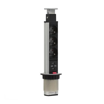 Posto de tomada conectável para tampo de mesa 2x230V + 2xUSB