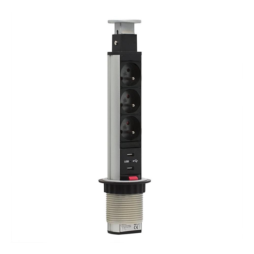 Posto de tomada conectável para tampo de mesa 2x230V + 2xUSB