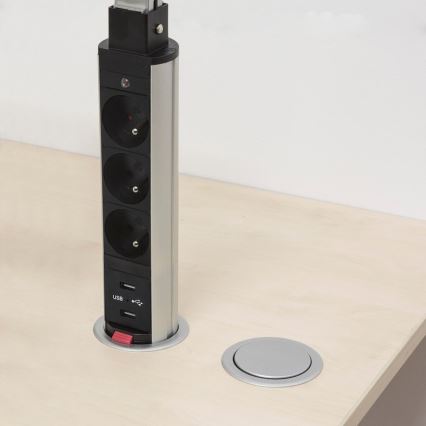 Posto de tomada conectável para tampo de mesa 2x230V + 2xUSB