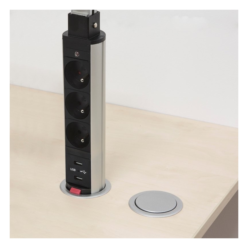 Posto de tomada conectável para tampo de mesa 2x230V + 2xUSB