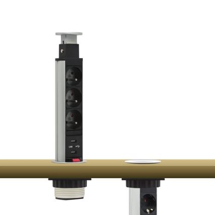 Posto de tomada conectável para tampo de mesa 2x230V + 2xUSB