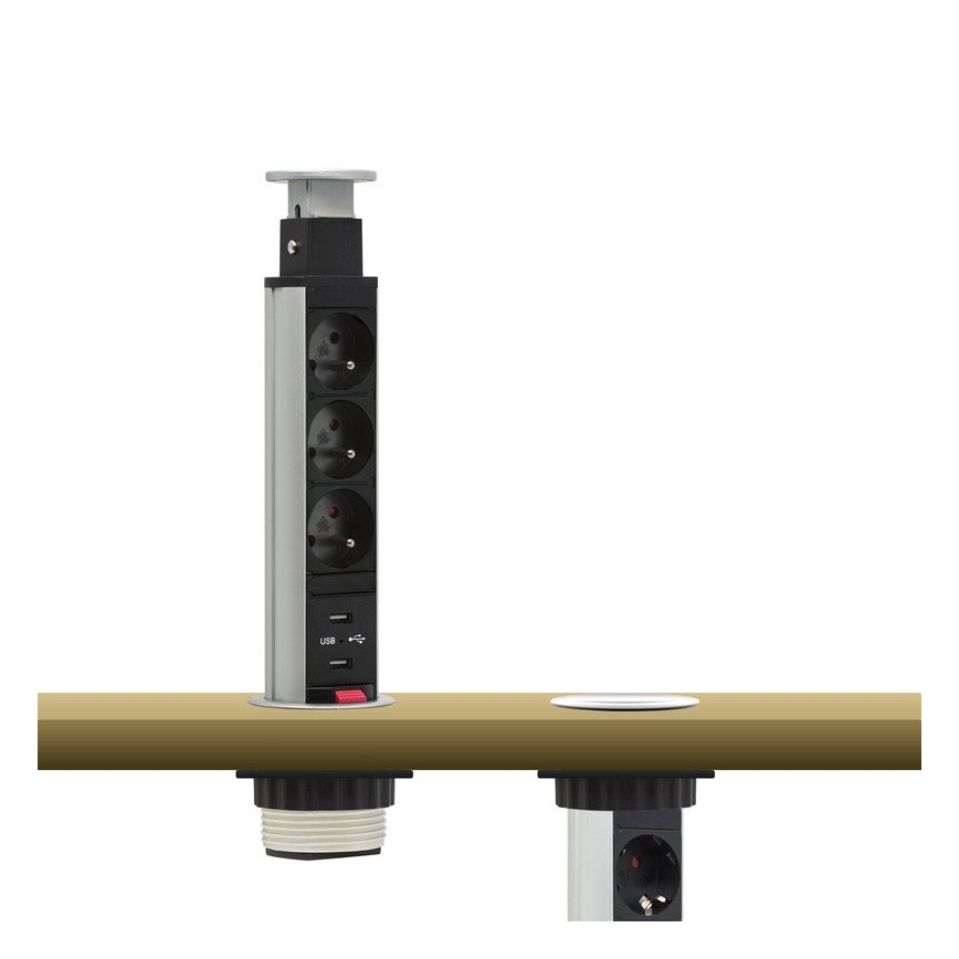 Posto de tomada conectável para tampo de mesa 2x230V + 2xUSB