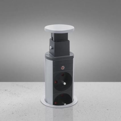 Posto de tomada conectável para tampo de mesa 2x230V + 2xUSB