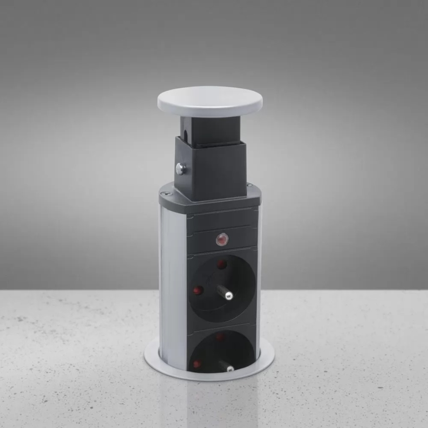 Posto de tomada conectável para tampo de mesa 2x230V + 2xUSB
