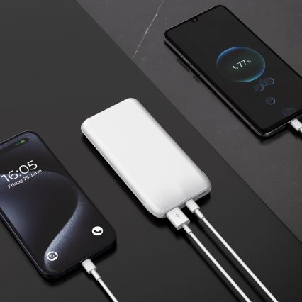 Power Bank 10000 mAh 10W Power Delivery 2xUSB-C + 1xUSB-A branco