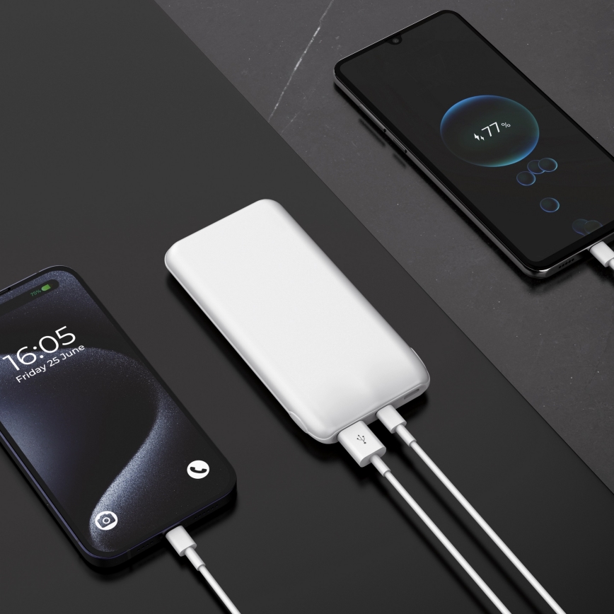 Power Bank 10000 mAh 10W Power Delivery 2xUSB-C + 1xUSB-A branco