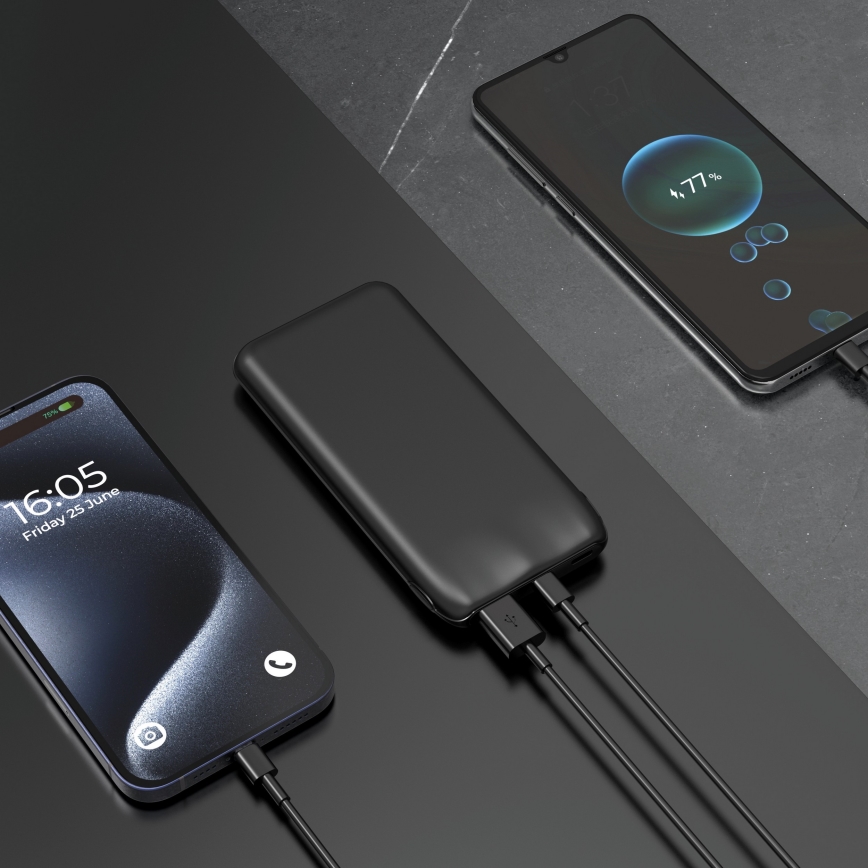 Power Bank 10000 mAh 10W Power Delivery 2xUSB-C + 1xUSB-A preto