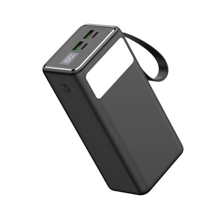 Power Bank 40000 mAh 65W Power Delivery 2xUSB-A + 2xUSB-C com Lanterna LED com gancho e íman e USB-C cabo 1m preto