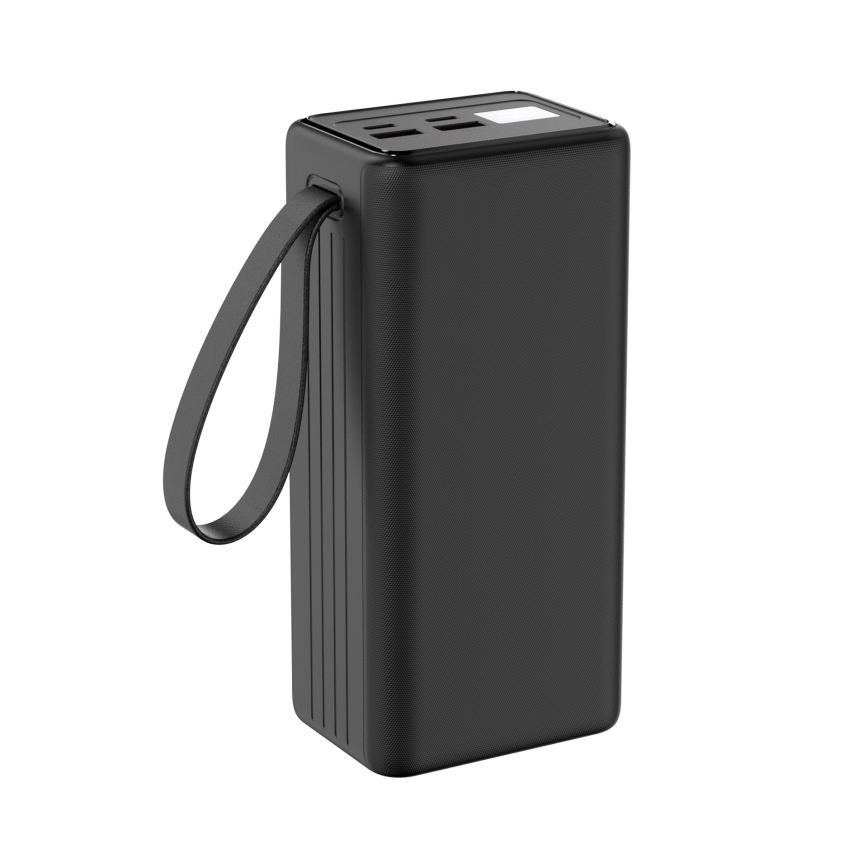 Power Bank 40000 mAh 65W Power Delivery 2xUSB-A + 2xUSB-C com Lanterna LED com gancho e íman e USB-C cabo 1m preto