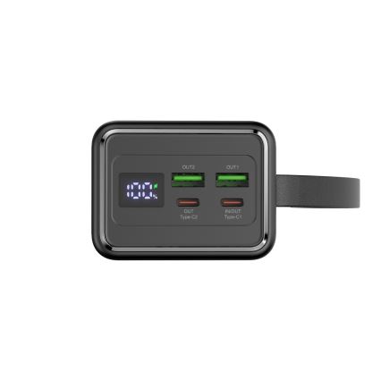 Power Bank 40000 mAh 65W Power Delivery 2xUSB-A + 2xUSB-C com Lanterna LED com gancho e íman e USB-C cabo 1m preto