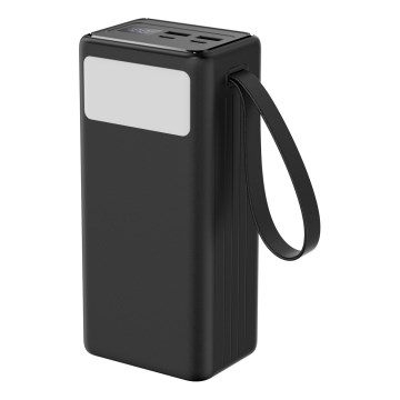 Power Bank 40000 mAh 65W Power Delivery 2xUSB-A + 2xUSB-C com Lanterna LED com gancho e íman e USB-C cabo 1m preto