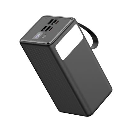 Power Bank 60000 mAh 20W Power Delivery 4xUSB-A + 2xUSB-C com Lanterna LED com gancho e íman e USB-C cabo 1m preto