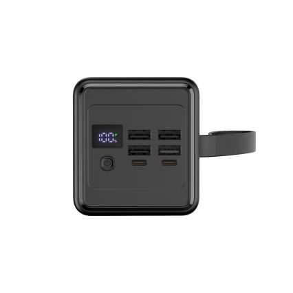 Power Bank 60000 mAh 20W Power Delivery 4xUSB-A + 2xUSB-C com Lanterna LED com gancho e íman e USB-C cabo 1m preto
