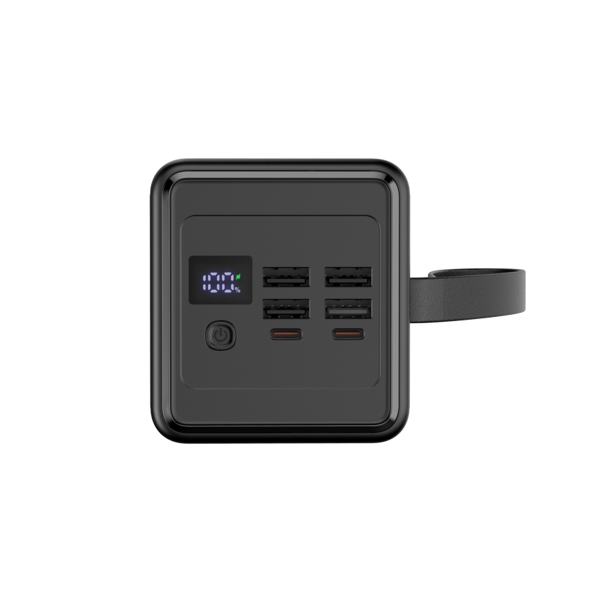Power Bank 60000 mAh 20W Power Delivery 4xUSB-A + 2xUSB-C com Lanterna LED com gancho e íman e USB-C cabo 1m preto