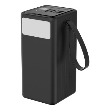 Power Bank 60000 mAh 20W Power Delivery 4xUSB-A + 2xUSB-C com Lanterna LED com gancho e íman e USB-C cabo 1m preto