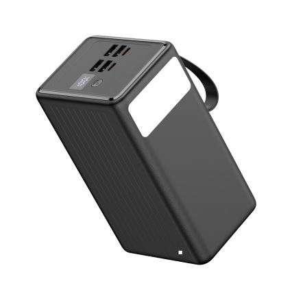 Power Bank 70000 mAh 20W Power Delivery 4xUSB-A + 2xUSB-C com Lanterna LED com gancho e íman e USB-C cabo 1m preto