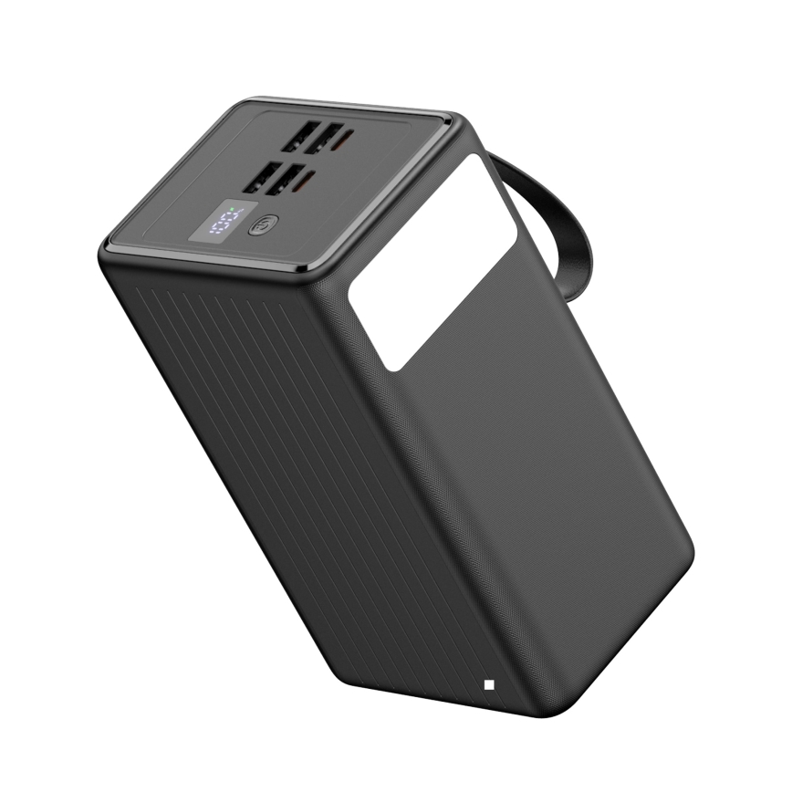 Power Bank 70000 mAh 20W Power Delivery 4xUSB-A + 2xUSB-C com Lanterna LED com gancho e íman e USB-C cabo 1m preto