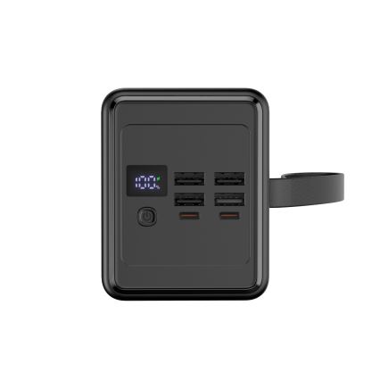 Power Bank 70000 mAh 20W Power Delivery 4xUSB-A + 2xUSB-C com Lanterna LED com gancho e íman e USB-C cabo 1m preto