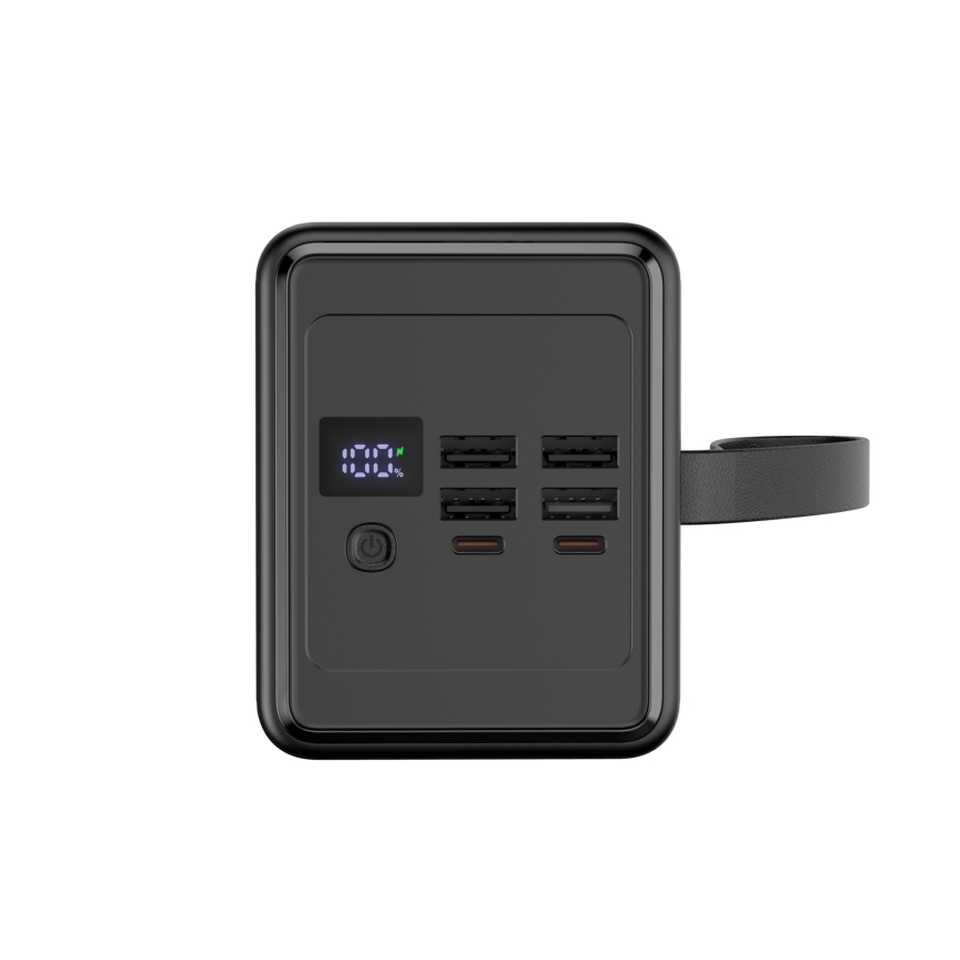 Power Bank 70000 mAh 20W Power Delivery 4xUSB-A + 2xUSB-C com Lanterna LED com gancho e íman e USB-C cabo 1m preto