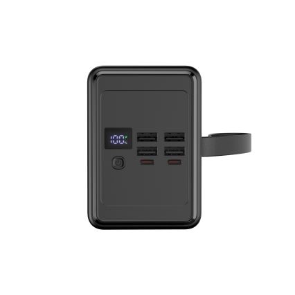 Power Bank 80000 mAh 20W Power Delivery 4xUSB-A + 2xUSB-C com Lanterna LED com gancho e íman e USB-C cabo 1m preto