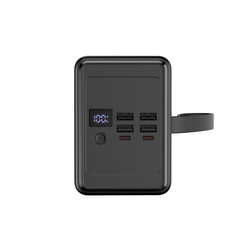 Power Bank 80000 mAh 20W Power Delivery 4xUSB-A + 2xUSB-C com Lanterna LED com gancho e íman e USB-C cabo 1m preto