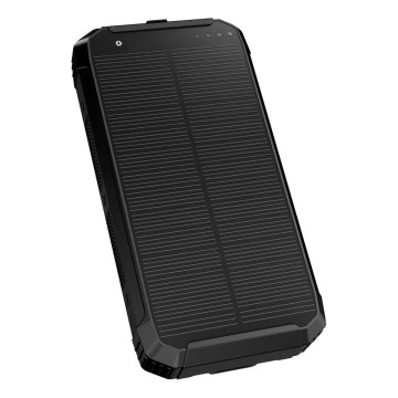 Power bank com luz LED, carregamento sem fios e painel solar Power Delivery 15W/10000 mAh preto