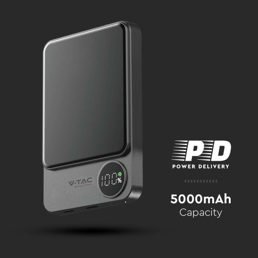 Power Bank com um ecrã magnético Power Delivery 5000mAh/20W/5V preto