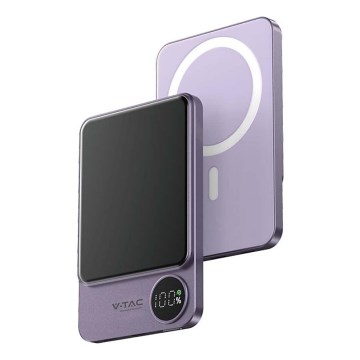 Power Bank com um ecrã magnético Power Delivery 5000mAh/20W/5V roxo