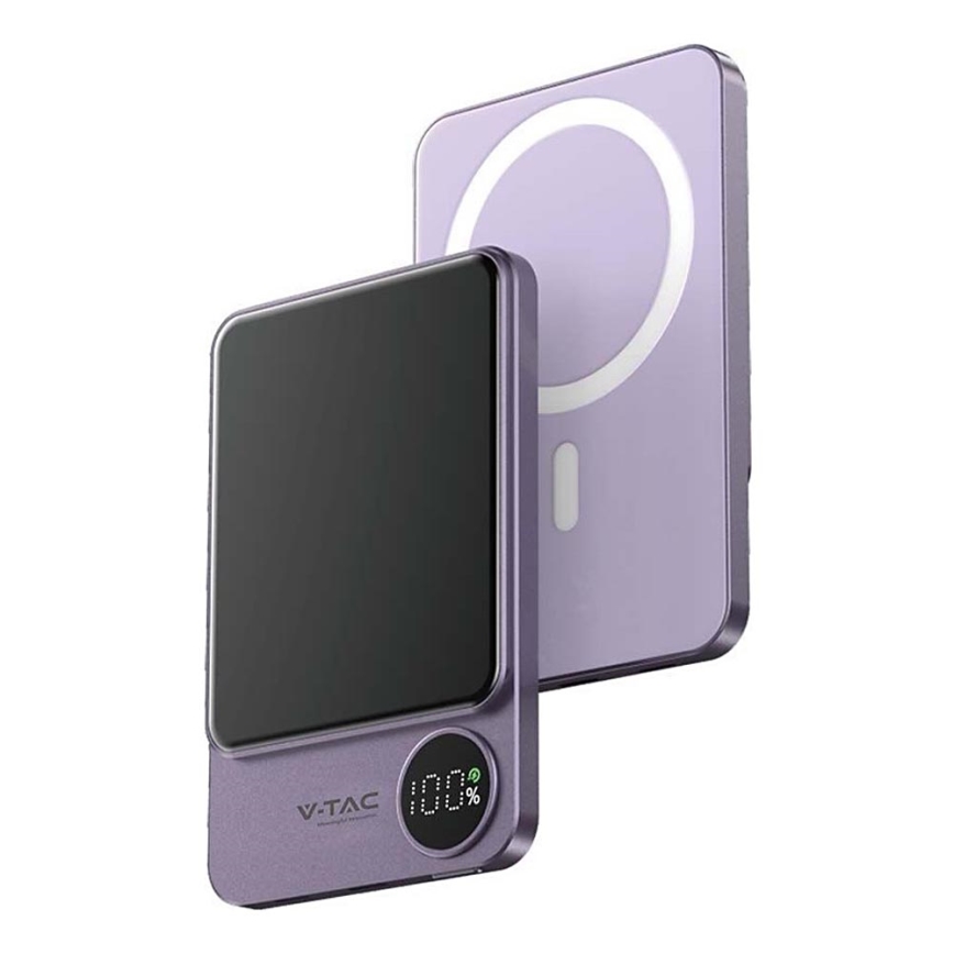 Power Bank com um ecrã magnético Power Delivery 5000mAh/20W/5V roxo