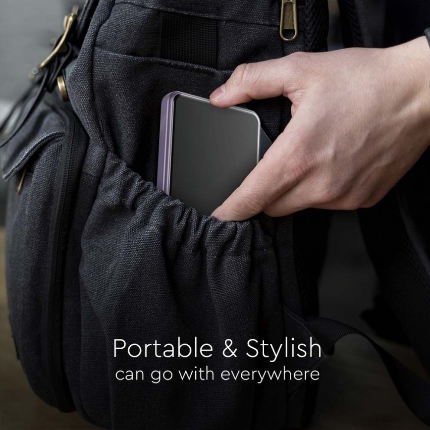 Power Bank com um ecrã magnético Power Delivery 5000mAh/20W/5V roxo