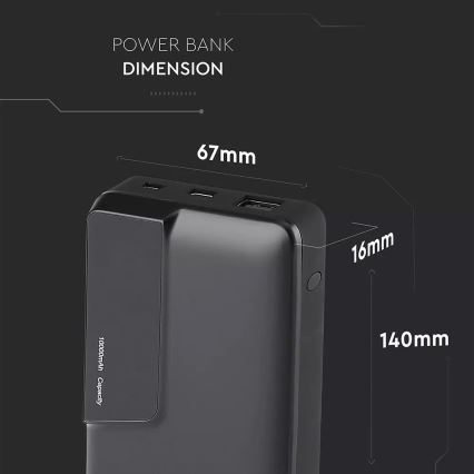 Power Bank com visor 10000mAh/3,7V preto