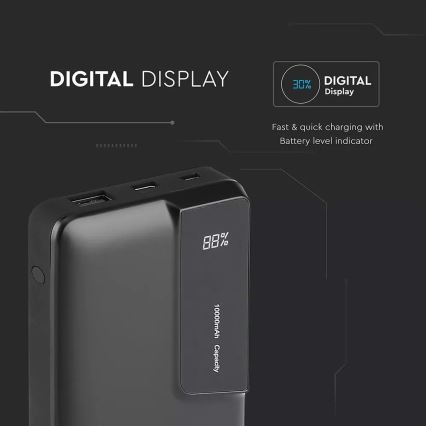 Power Bank com visor 10000mAh/3,7V preto