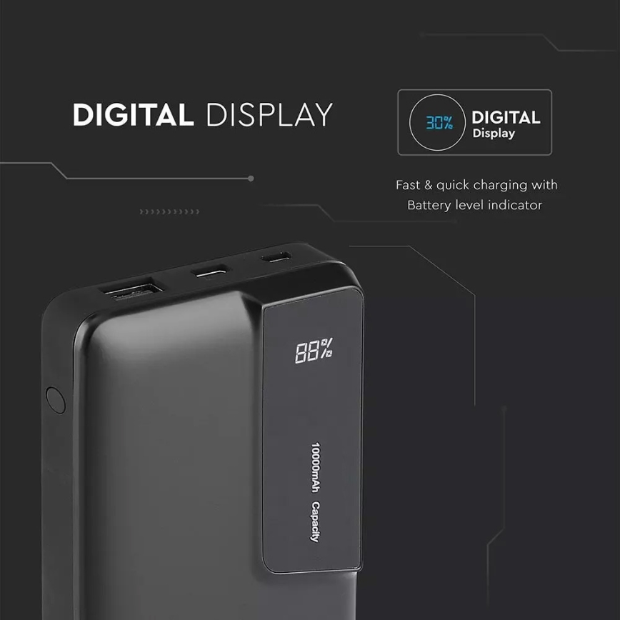 Power Bank com visor 10000mAh/3,7V preto