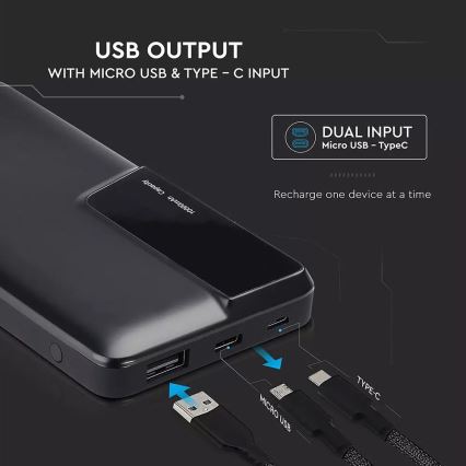 Power Bank com visor 10000mAh/3,7V preto