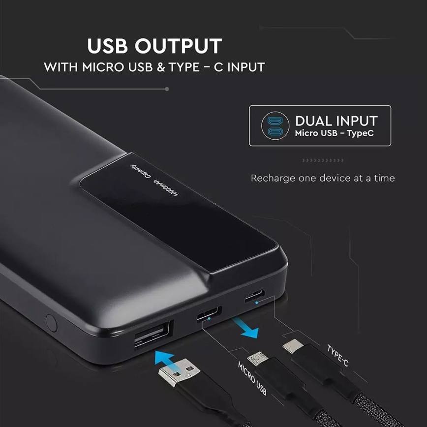 Power Bank com visor 10000mAh/3,7V preto
